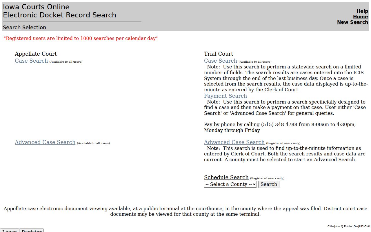 Hancock County warrant lookup through the Iowa Courts Online public case search