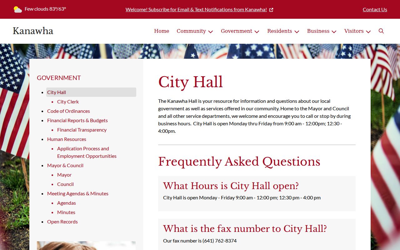 Kanawha warrant search routing information on the official City Hall page